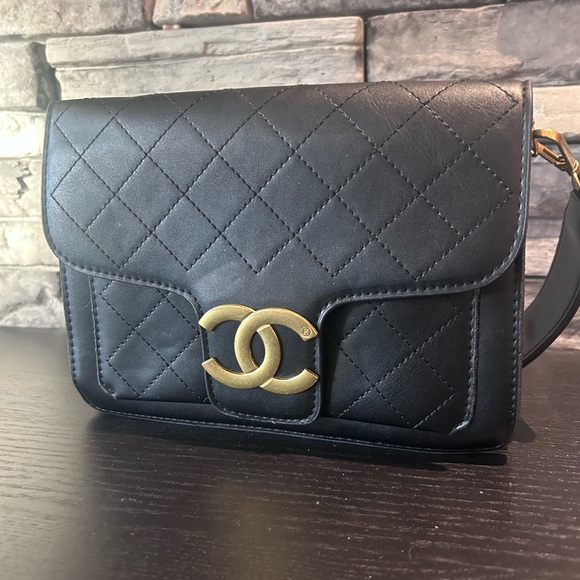 Inspired Black Quilted Bag With Gold Hardwear - Picture 1 of 5